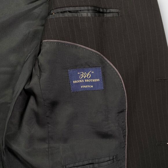 Brooks Brothers Blazer Mens 40R Slim Pinstripe 346 Stretch Black Sport Jacket - Picture 8 of 16